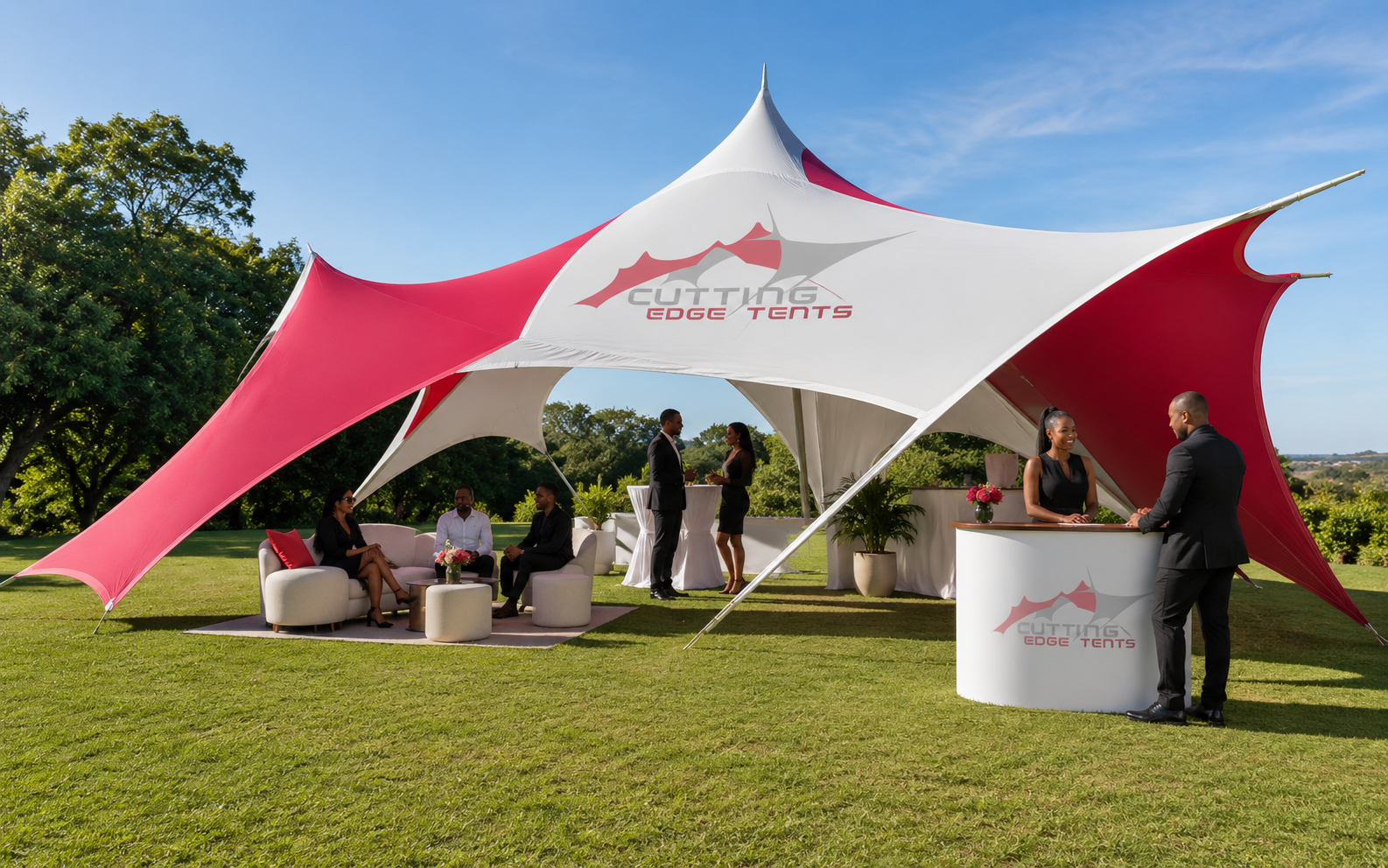 Branded stretch tent at a night event